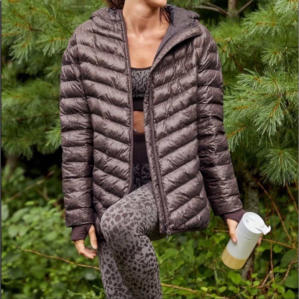 Aerie Offline Packable Puffer Coat Brown Leopard Print